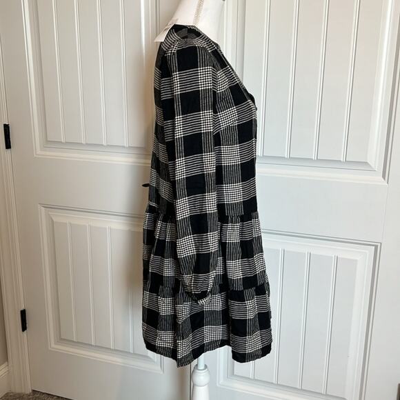 NWT LOFT‎ Black White Petite Plaid Puff Sleeve Swing Dress Size 4 NEW Preppy - Picture 9 of 16